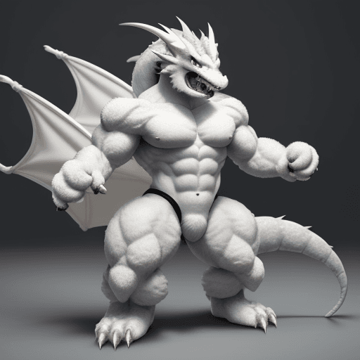 AI generated: 8k, grey and white fluffy dragon, anthropomorphic, furry, full body picture, buff, slim, bedroom, di...