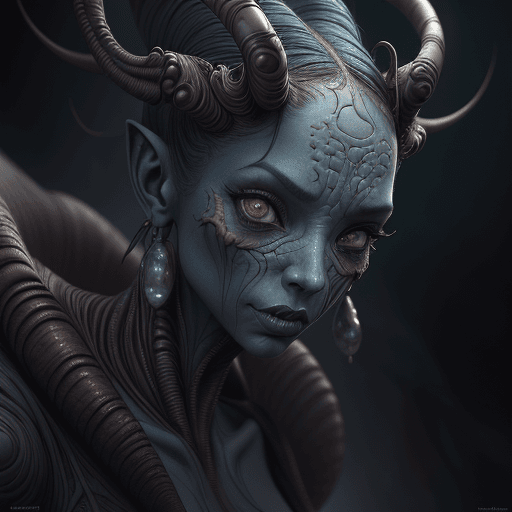 AI generated: Half human and half alien woman, different full body model position, highly detailed cinematic backg...