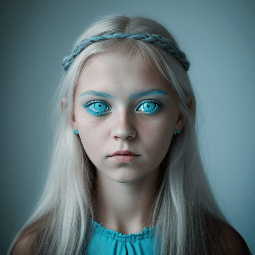 AI generated: Photo of a girl named Olga Lisha,  looks like a scandinavian valkiria with turquoise blue eyes.