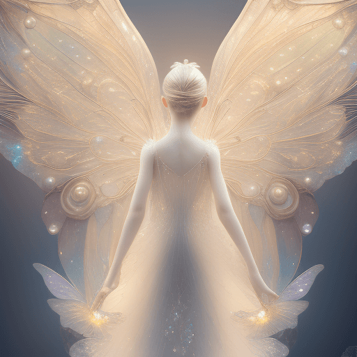 AI generated: "A angelic mythical tinkerbell with spreading arms with glowing intricate transparent wings, symetri...
