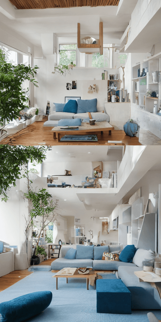 AI generated: high resolution photography interior design, dreamy sunken living room conversation pit, wooden floo...