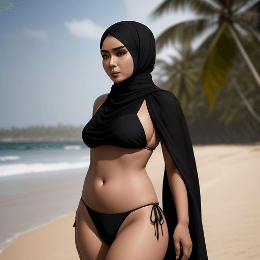AI generated: Create a realistic style photograph of gorgeous pakistani Muslim woman wearing a black color hijab, ...