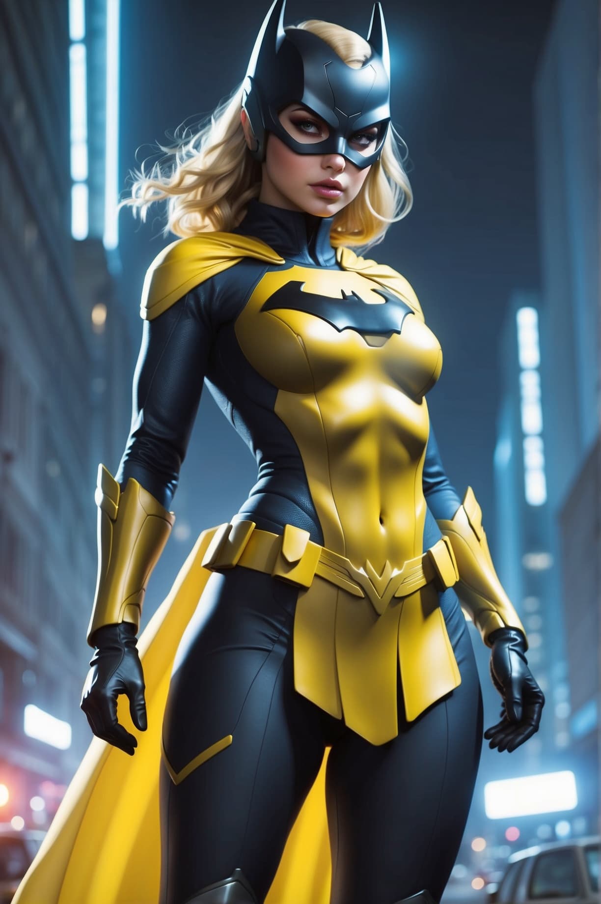 AI generated: a masterpiece, supergirl/wonderwoman from dc comic wearing alternate yellow costume, coy and allurin...
