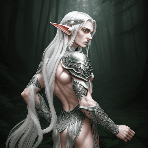 AI generated: A majestic male elf with sharp, chiseled features, long pointed ears, and captivating, piercing eyes...