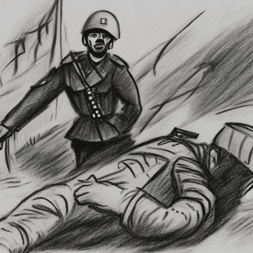 AI generated: A drawing of an Armenian soldier victimized, Unprotected,  Ambushed, Targeted, Vulnerable, and Attac...