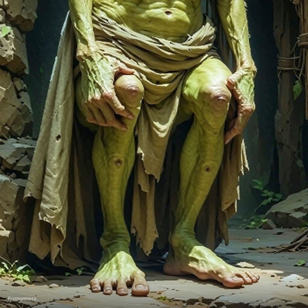 AI generated: Short goblin woman barefoot 