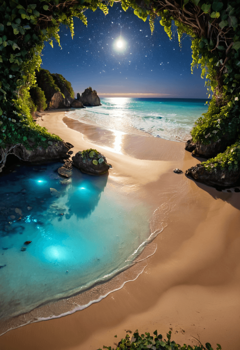 AI generated: Abstract style <lora:xl_more_art-full_v1:1>,<lora:DreamARTSDXL:1>,A moonlit beach where the sand is ...