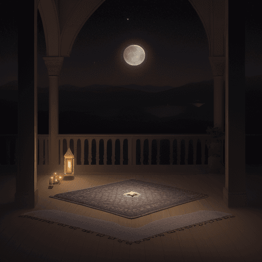 AI generated: "In the quietude of a tranquil night, the balcony emerges as a sacred space, gently illuminated by t...