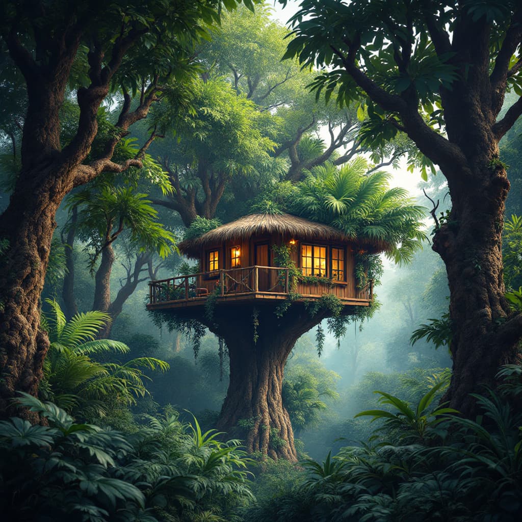 AI generated: treehouse in a tropical forest in real







