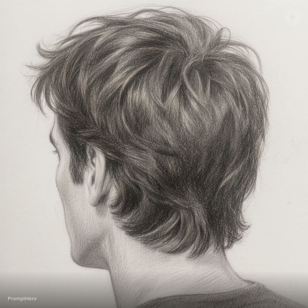 AI generated: "A detailed pencil sketch of Joey Tribbiani's dark, thick, floppy brown hair, slightly tousled and f...