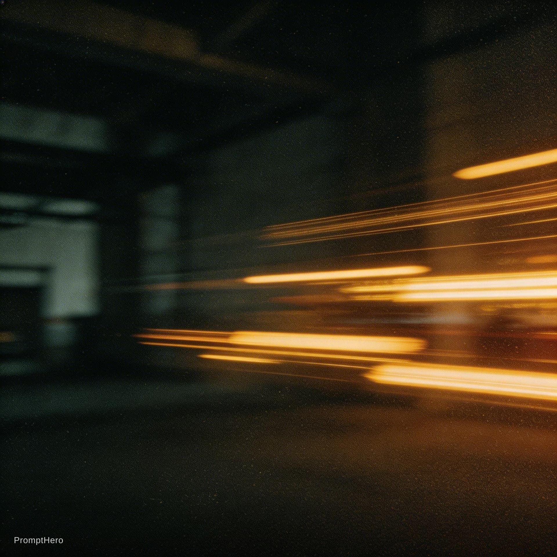 AI generated: A cinematic abstract photo with heavy motion blur, capturing warm amber and gold tones streaked acro...