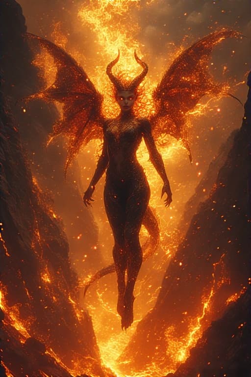 AI generated: fish like skin, Perfectly-centered photograph of a real life female succubus  ((demon)) with batwing...