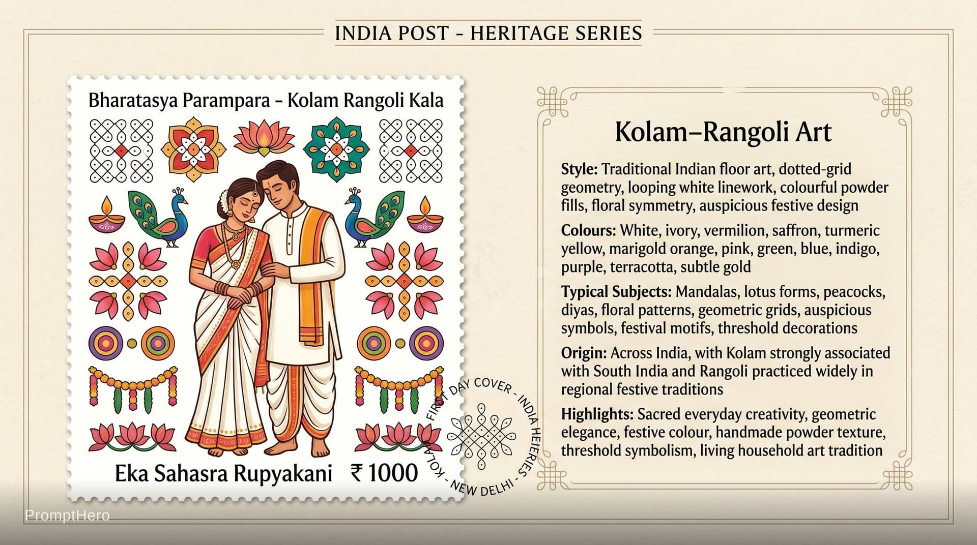 AI generated: Create a 16:9, 4K premium commemorative First Day Cover envelope inspired by India Post heritage des...