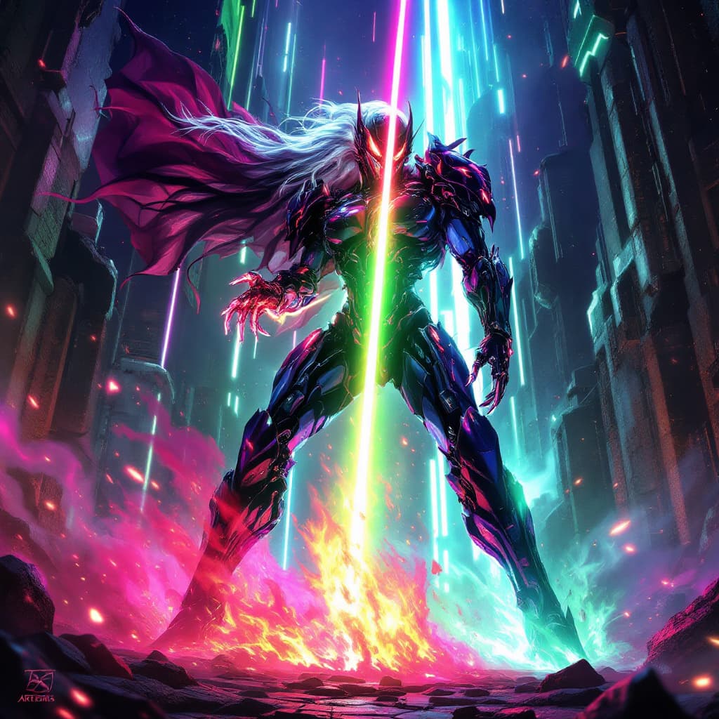 AI generated: Artemis Infinity 23: Lustful Lasers Lullaby in Gaydia's Embrace, Neon Radiating Ruination!* (Extreme...