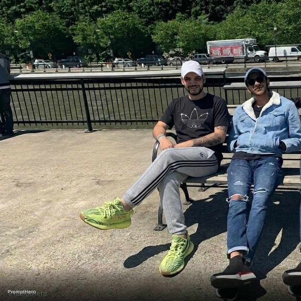 AI generated: The person who is on the left side change his Tshirt to be the uploaded Tshirt 
