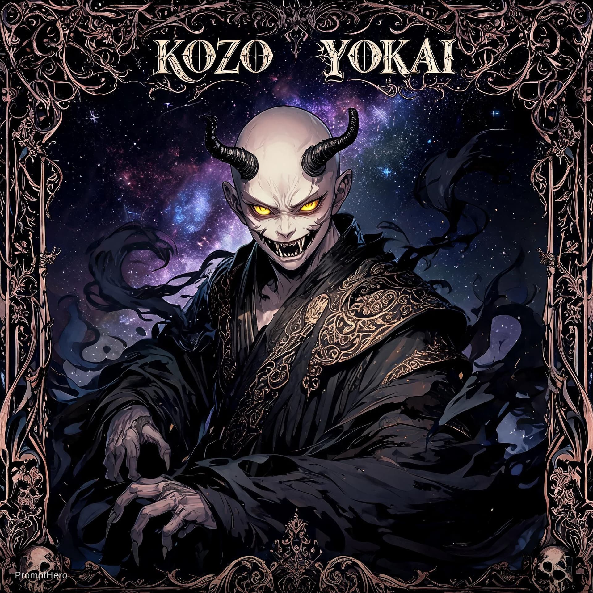 AI generated: an anime poster of a monster , in the style of gothic dark and ornate, unique yokai illustrations, m...
