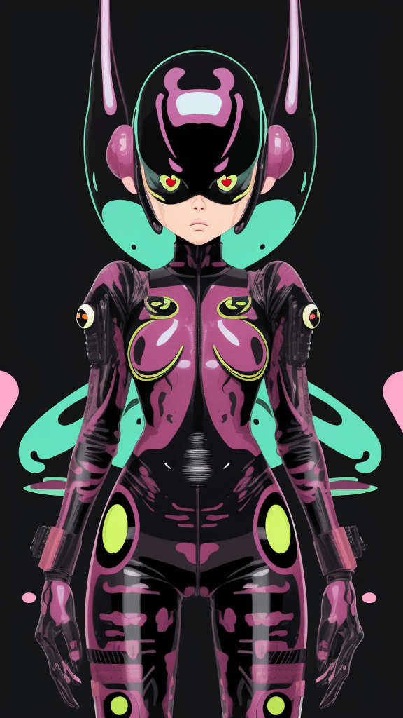 AI generated: in a funky army background portrait of little alien woman, Prominent eyes, funky army background, il...