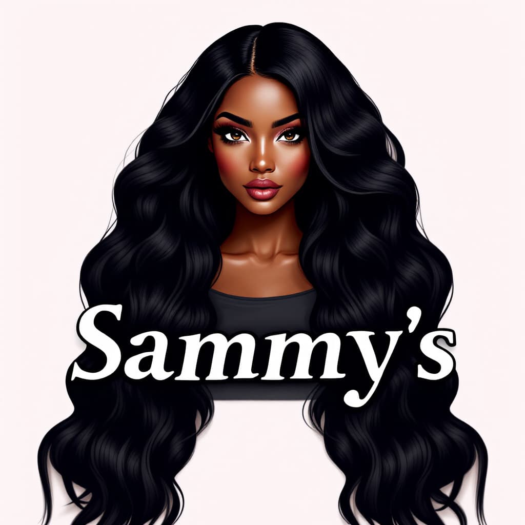 AI generated: black woman with hair extensions as logo for sammys hair emporium