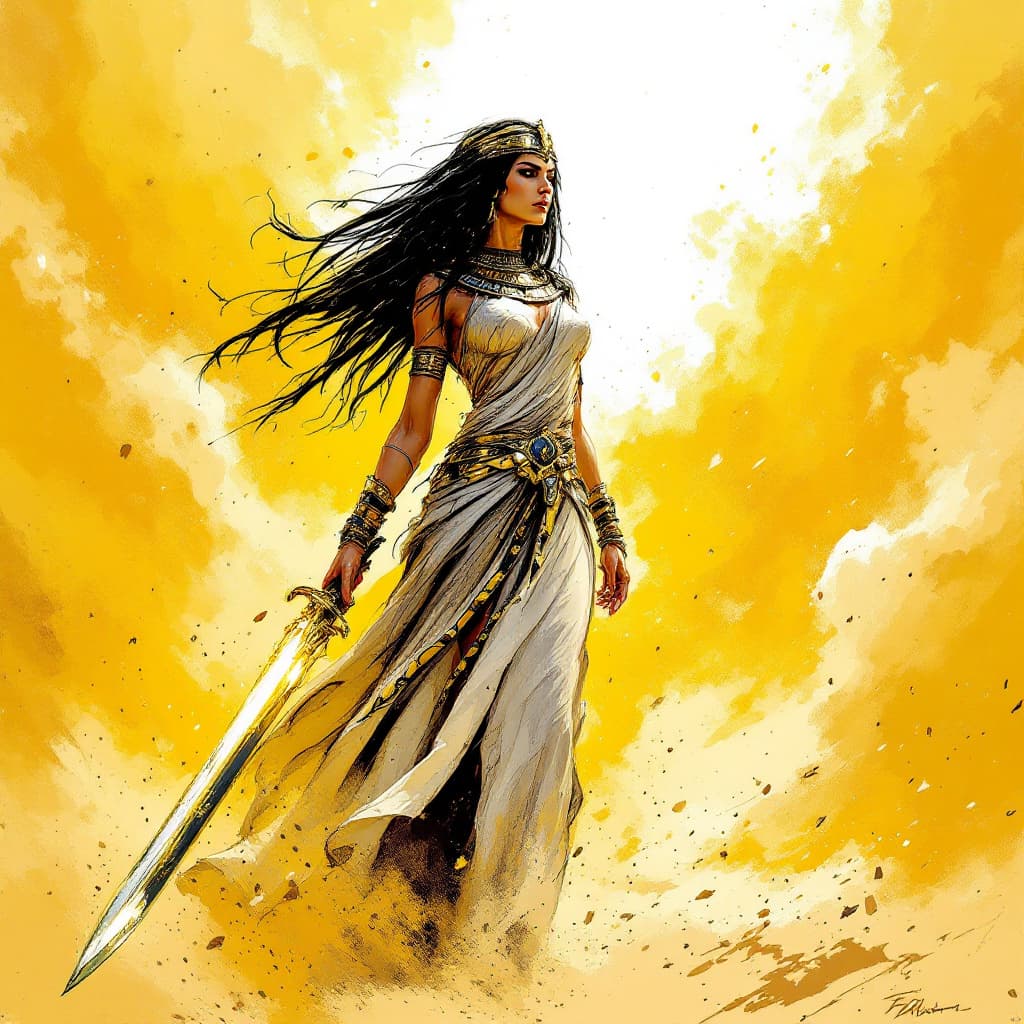 AI generated: (Hand-drawn sketch with high detail, Boris Vallejo, in an exciting and dynamic style, with a grainy ...