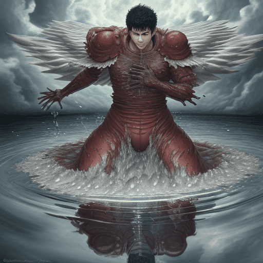 AI generated: Guts from berserk floating in water in heaven 