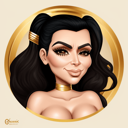 AI generated:  humor, kim kardashian, caricature, love, golden line theme in agent greek background 