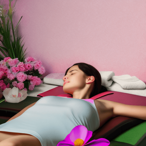 AI generated: girl lies on a massage table, there are flowers around, the photo is real, 4K, excellent quality
