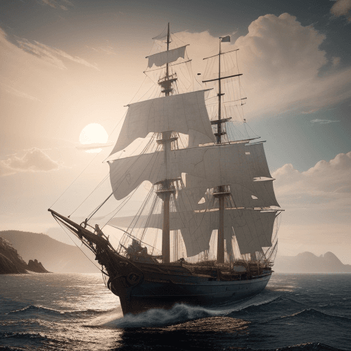 AI generated: Photo of a ultra realistic sailing ship, dramatic light, pale sunrise, cinematic lighting, battered,...