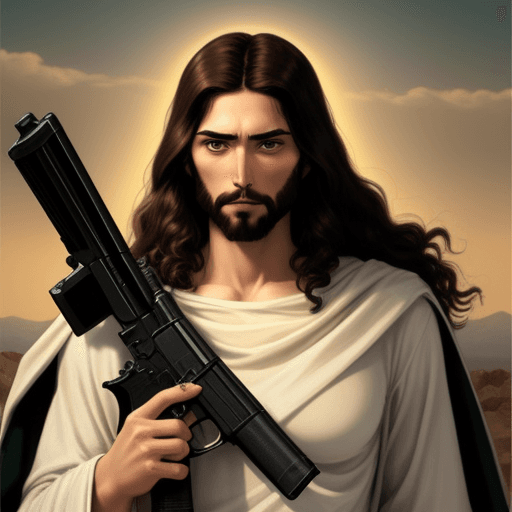 AI generated: Jesus with a gun, and with boobs