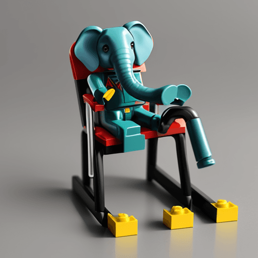 AI generated: a Elephant sit on classroomchair all parts will be created by lego full body