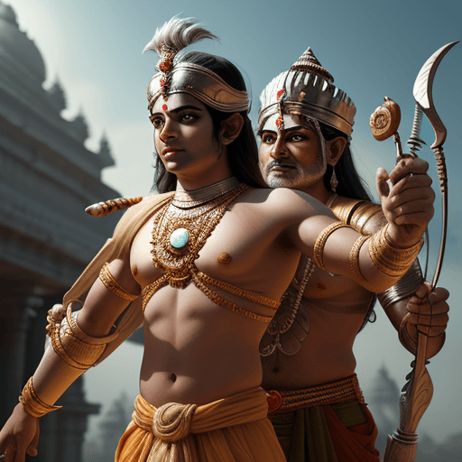 AI generated: Ramayan character , lord Rama with his archer in his hand, chakra moving on his back; 8k, intricate ...