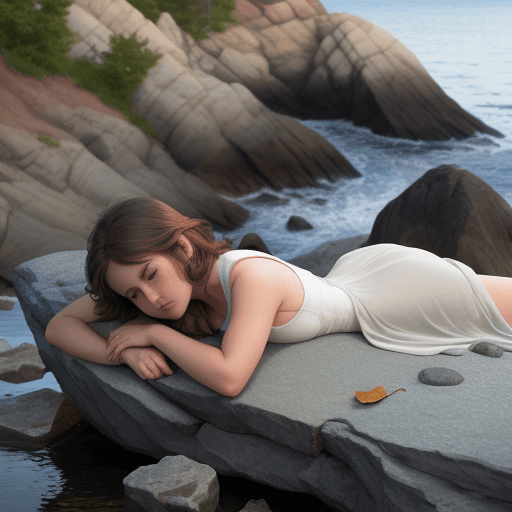 AI generated: girl lies on the rocks