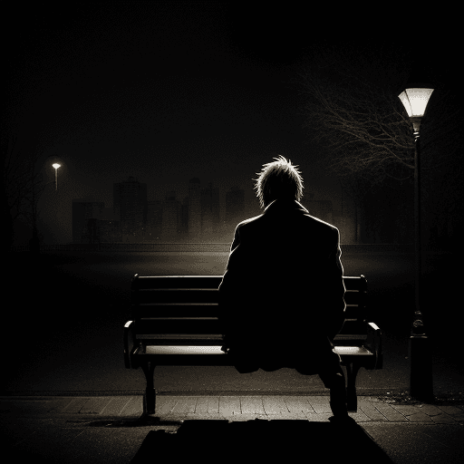AI generated: A melancholic and introspective scene reflecting the lyrics of the song. A solitary figure sits on a...