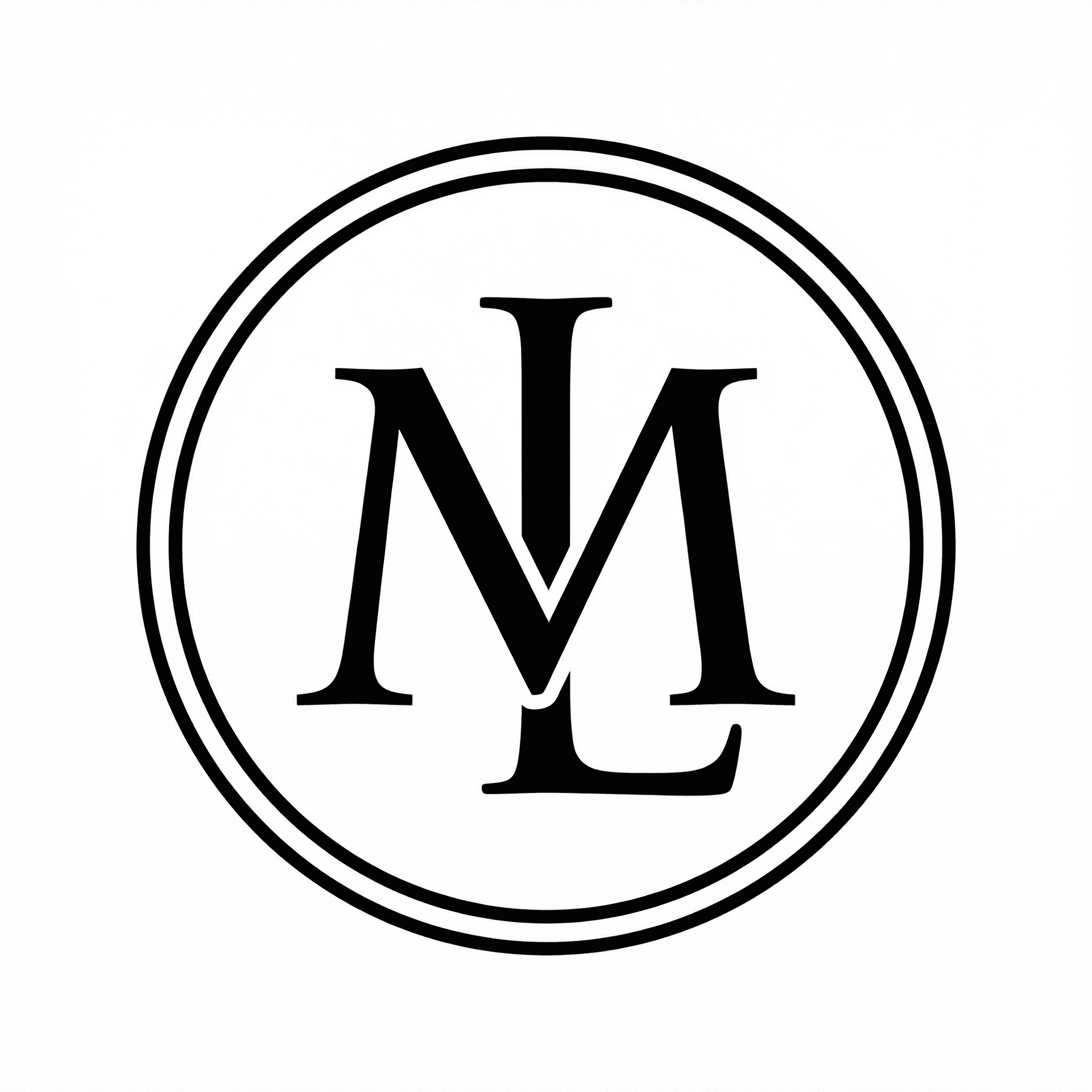 AI generated: Minimal design for a wax stamp. I need the design to be black and white, 2d and contain the M and L ...