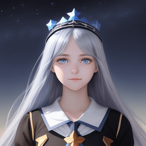 AI generated: A female high school student with a pair of blue eyes as clear as the sky, long black hair with a su...