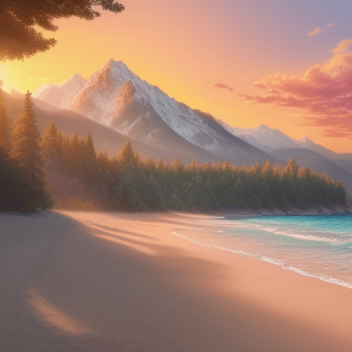 AI generated: Make an 8k drawing of a beautiful landscape on the beach and in the background place mountains cover...