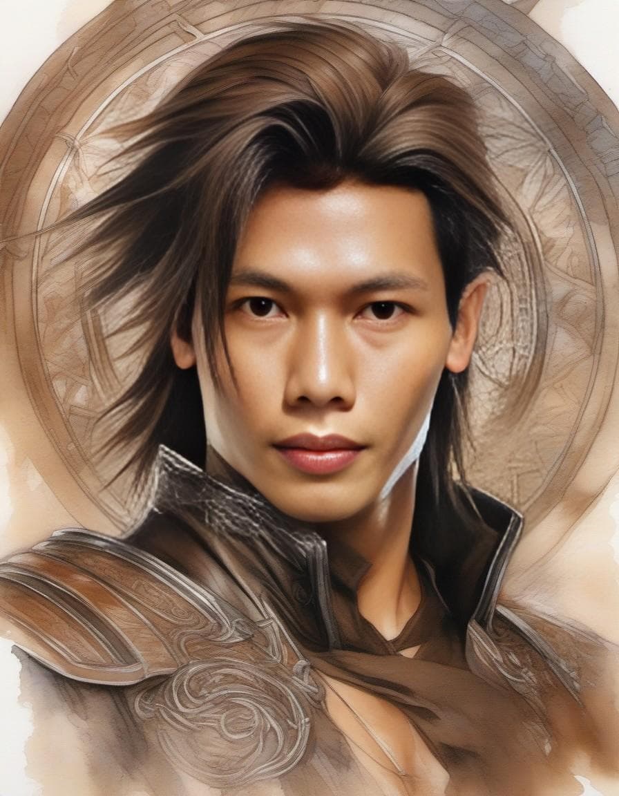 AI generated: Squall Lionhart, Final fantasy VIII, intricate details, watercolor, H.R. Giger
