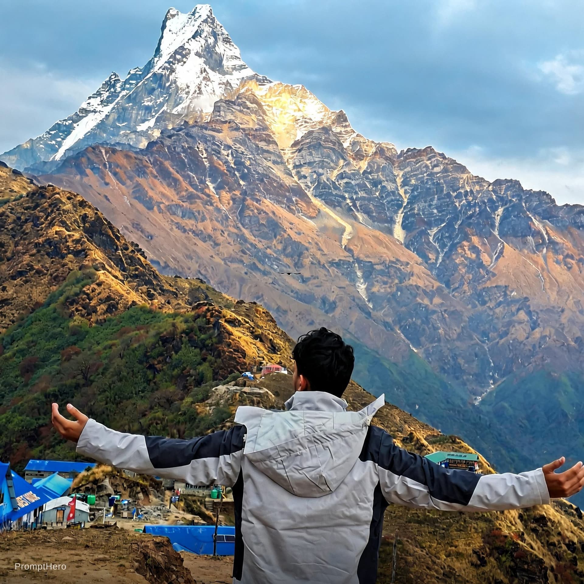 AI generated: I want this picture to have more vibrant colors and the subject like the person and the mountain sho...