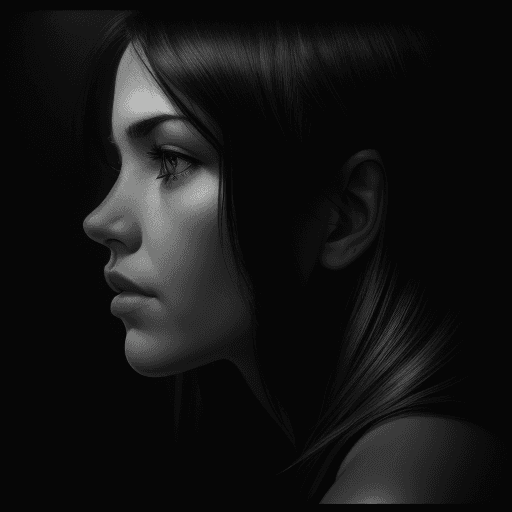 AI generated: photography, monochrome, front view, evoking the starkness of classic noir with an intimate, psychol...