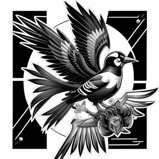 AI generated: cyber magpie, tattoo flash, line art, black and white , high detail --v 4