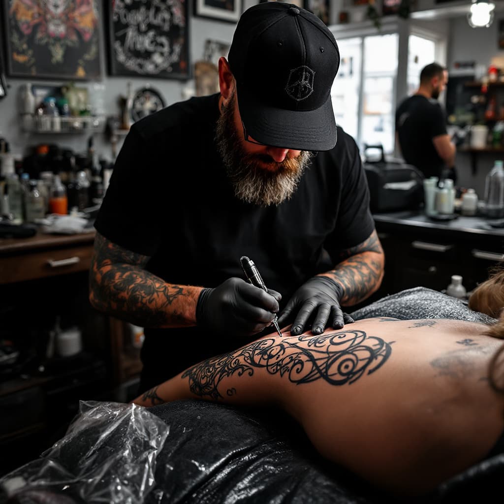 AI generated: tattooing at tattoo shop