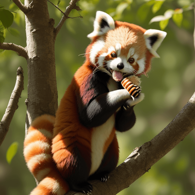 AI generated: Red panda eating honey from tree
