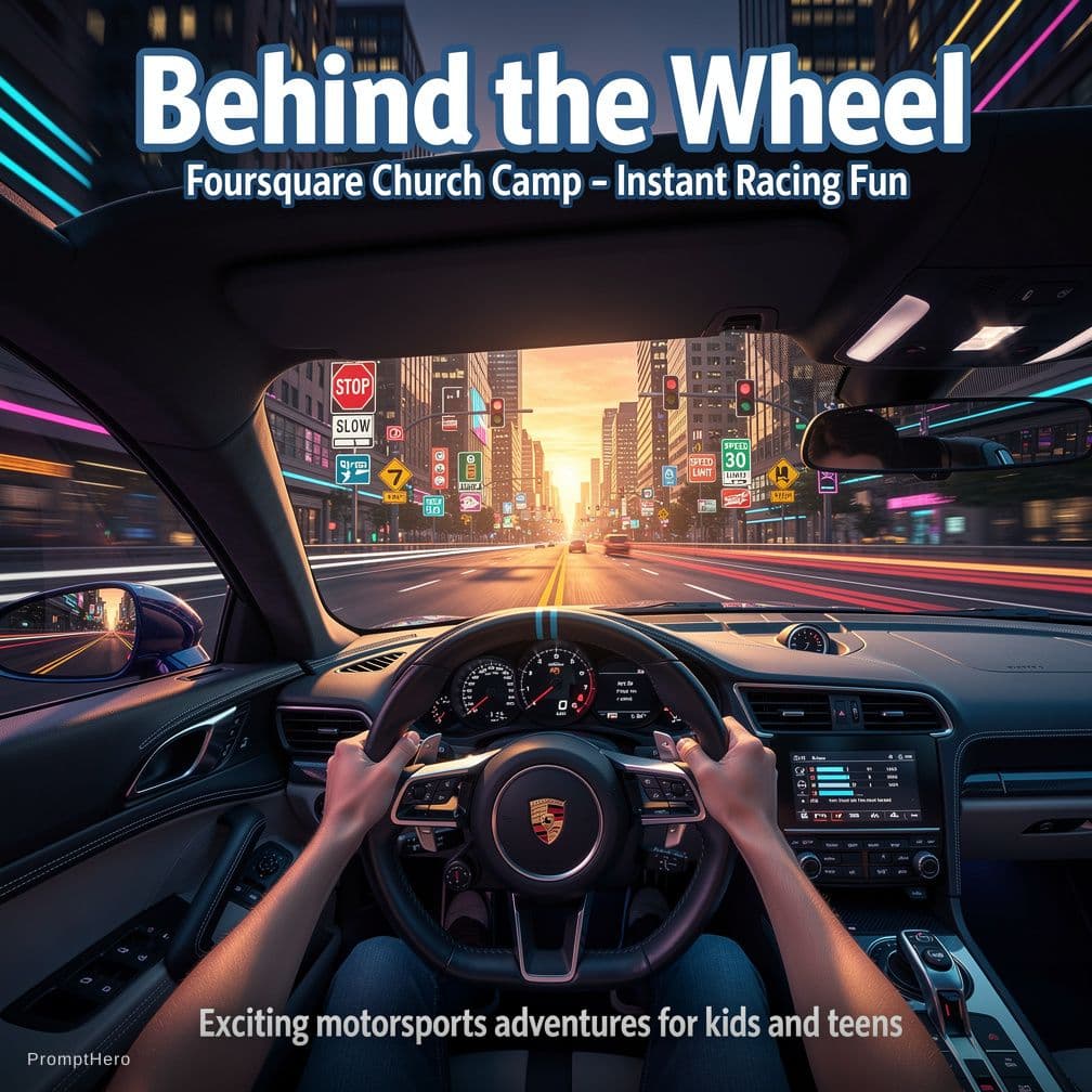 AI generated: A captivating flyer showcasing motorsports, offering instant racing fun. The FPS perspective shows a...