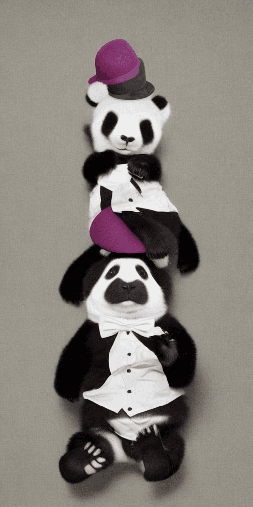 AI generated: panda wearing a dress and a bowler hat