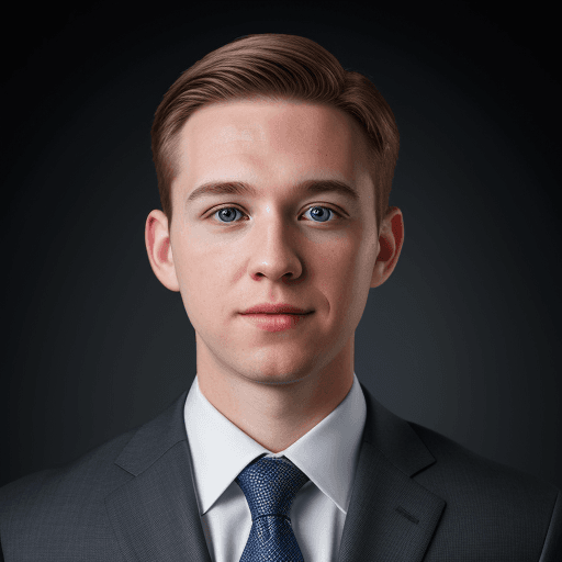 AI generated: 8k Linkedin professional photo of a young white man in a suit with studio lighting, bokeh, corporate...
