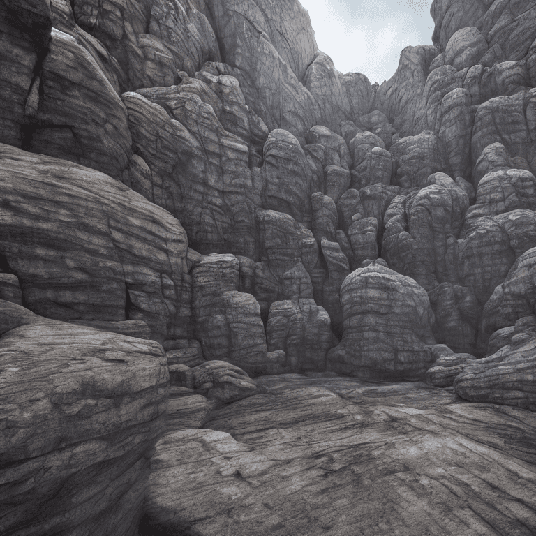 AI generated: stunning city of stone inside a gray granite canyon, in the style of patten wilson, natural volumetr...
