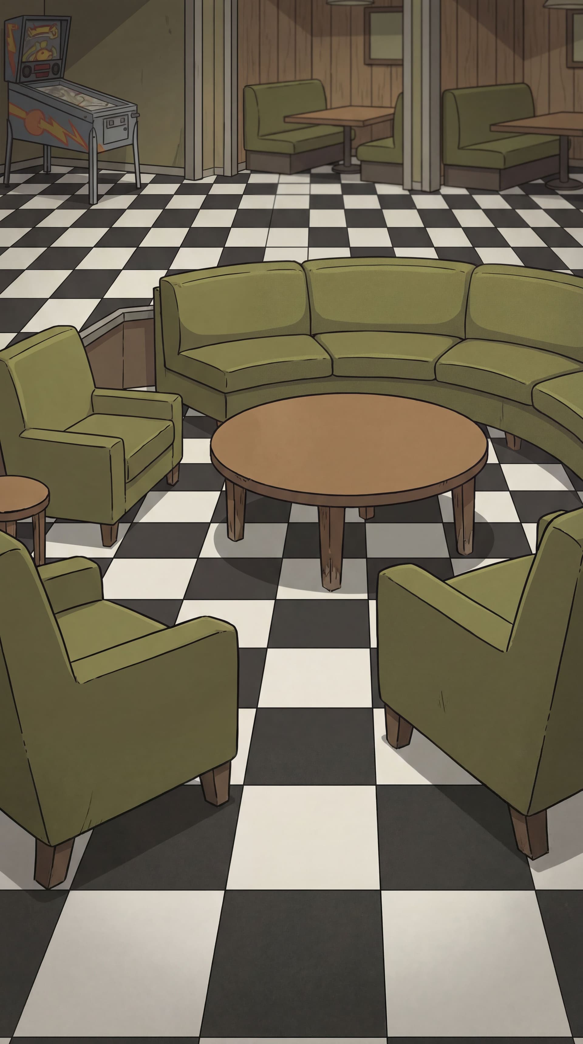 AI generated: Make a different interesting angle close up for this scene close up to the sofas.