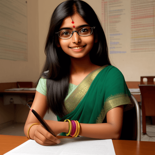 AI generated: An Indian girl, glasses, smile, study