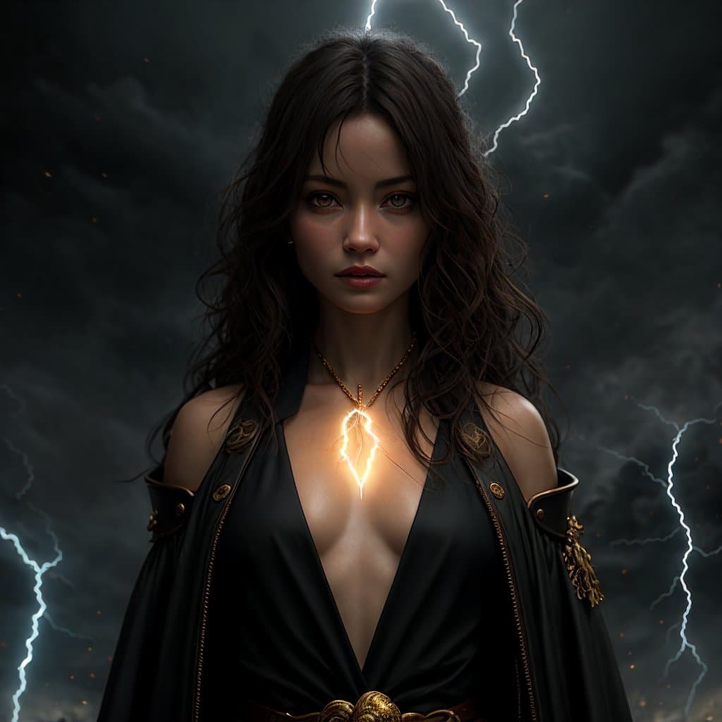 AI generated: georgeous female dressed like Olga Kurylenko, performing as mysterious sorceress of love, casting li...