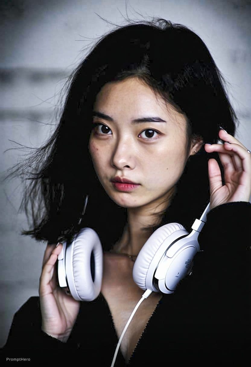 AI generated: A highly detailed, photorealistic, cinematic vertical medium shot of a stunning young East Asian wom...