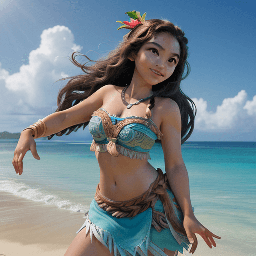 AI generated: high resolution image of Moana from Disney on the beach